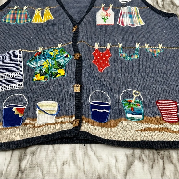 Vintage Mandal Bay CottageCore CoastalGrandma Sweater Vest XXL Beach Embellished - Picture 5 of 12